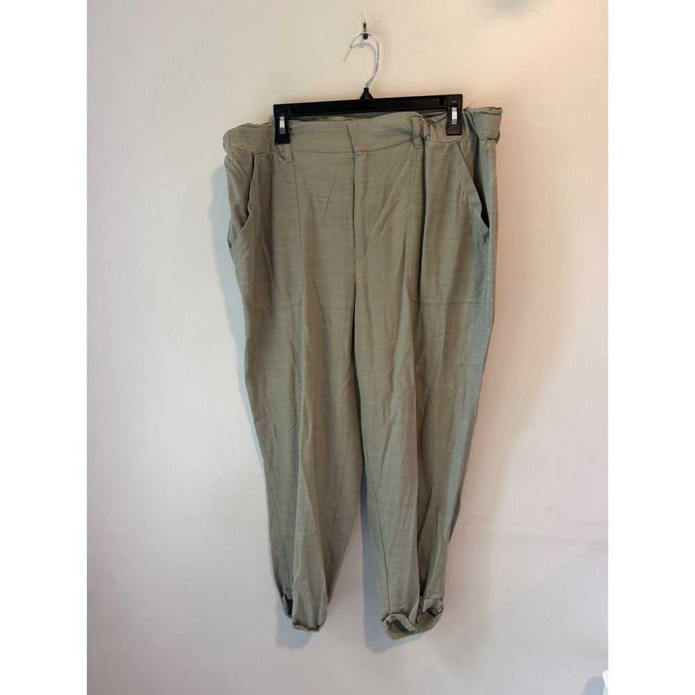 Democracy Womens High Rise Utility Pants Olive‎ Green Textured Size 16 Cuffed